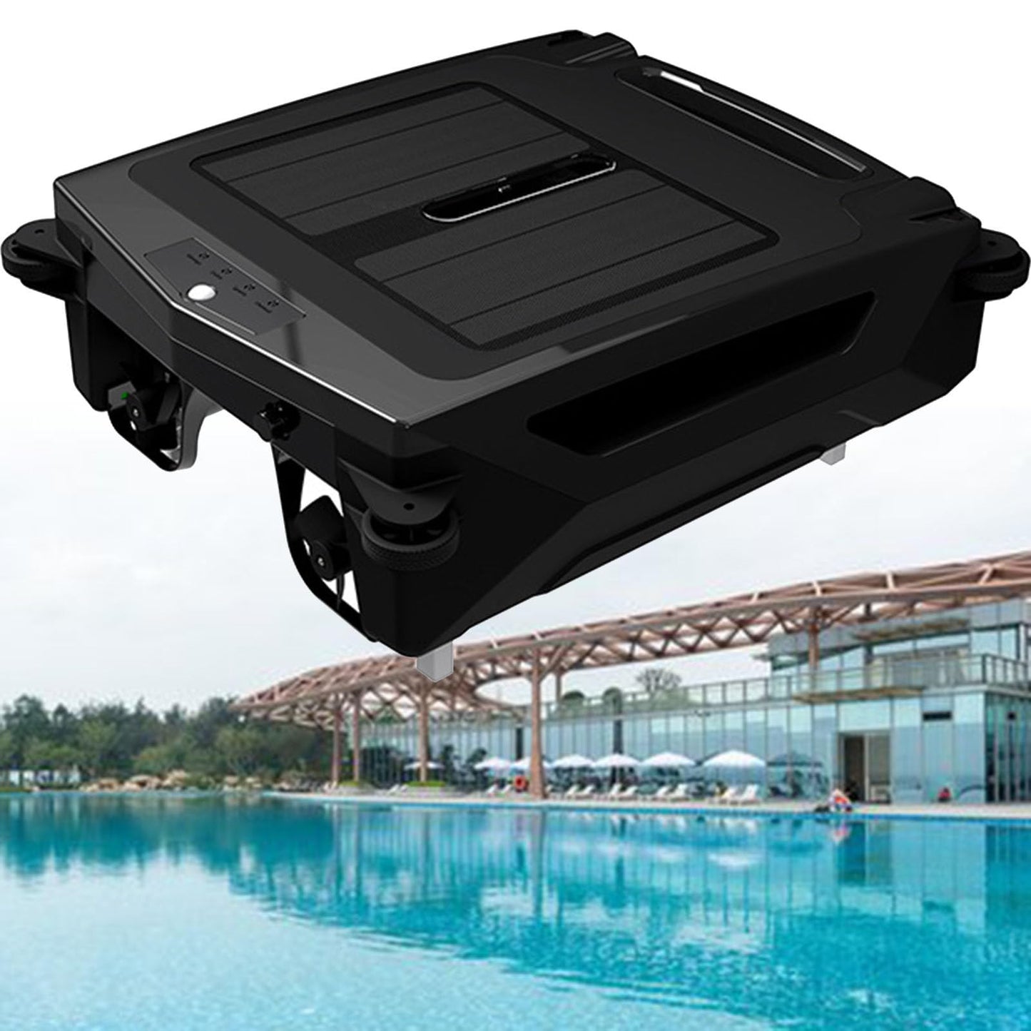 Solar Pool Skimmer with 2500Mha Battery/Large Capacity Debris Basket, Automatic Pool Cleaner, Dual Mode Cleaning, Intelligent Route Planning