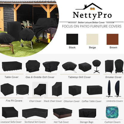 NettyPro Patio Table Cover - Waterproof Square 54 x 54 Inch Outdoor Furniture Protector | Black