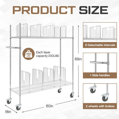 BBTO Carton Cart, Portable Steel Cardboard Organizer Carton Storage Rack with Wheels and Dividers for Art Storage Rack Home Supermarket Warehouse Commercial