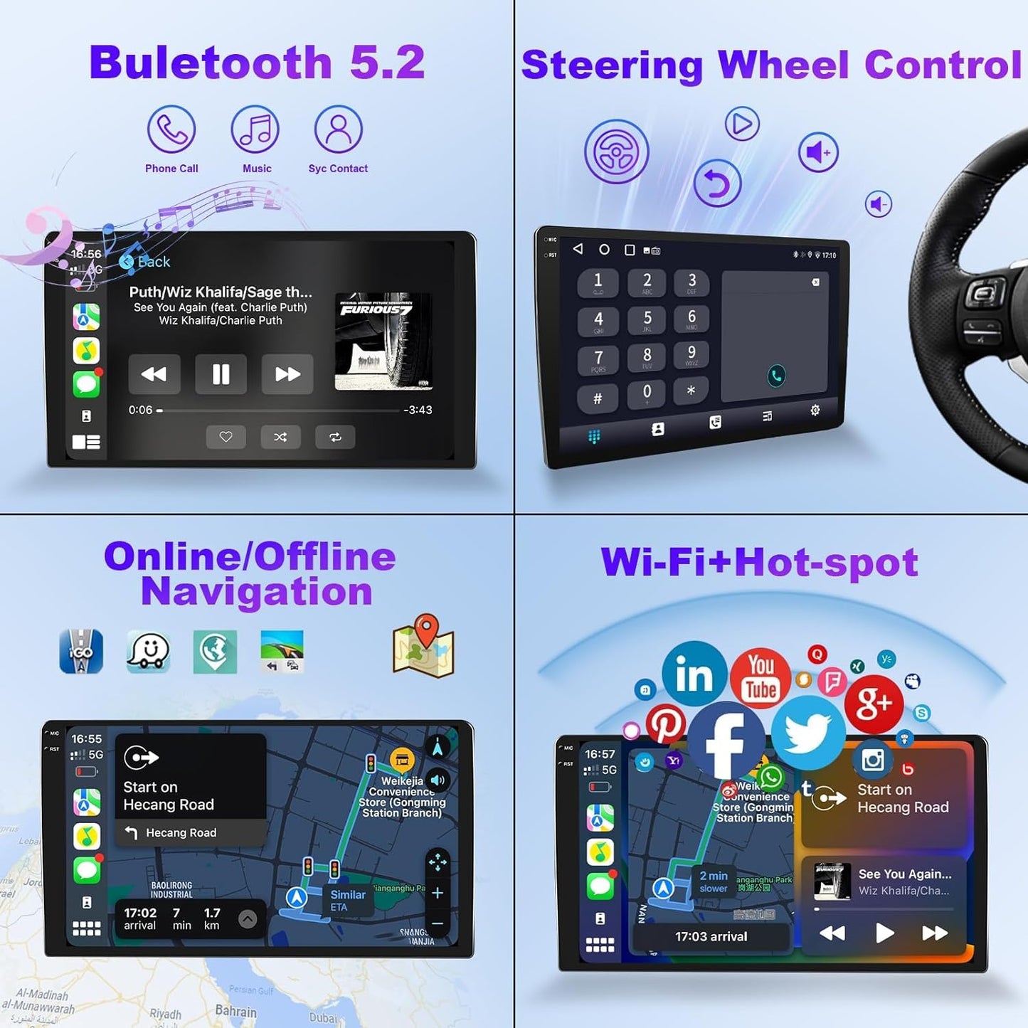 8 Core 4+32G Android Car Stereo for Jeep Compass Patriot 2010 2011 2012 2013 2014 2015 2016 with Wireless CarPlay/Android Auto, 10.1'' HD Touchscreen Car Radio with AM/FM/RDS/SWC Backup Camera WiFi