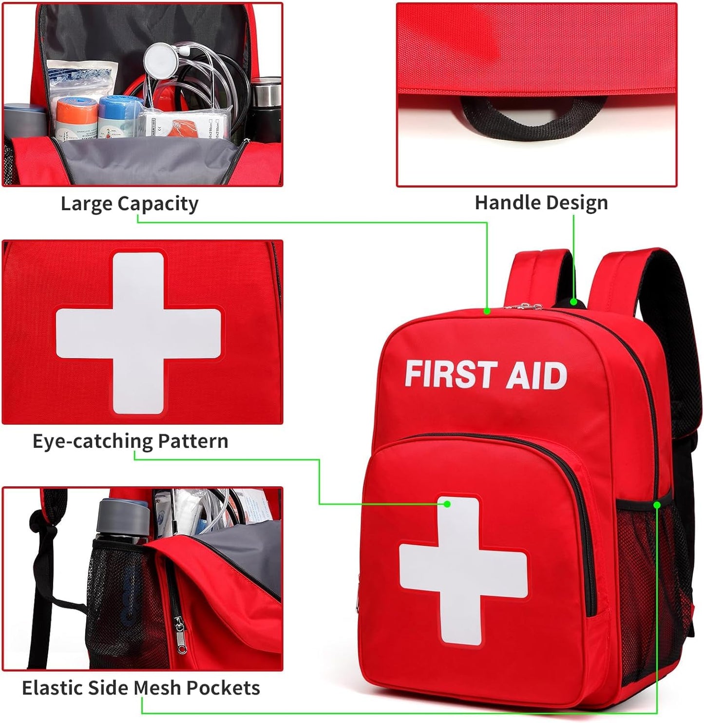 Gatycallaty First Aid Backpack Emergency Medical Empty Waterproof Survival First Responder Trauma Bag Travel Home Outdoor (Red, Pack of 5)