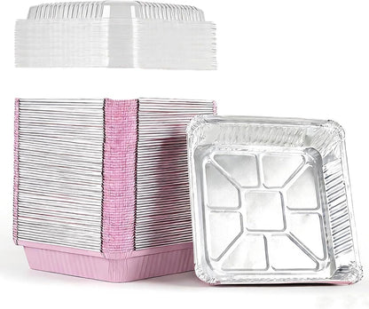 Skiennix 8x8 Square Aluminum Baking Cake Pans - 40 Pack with Clear Lids for Easy Food Storage