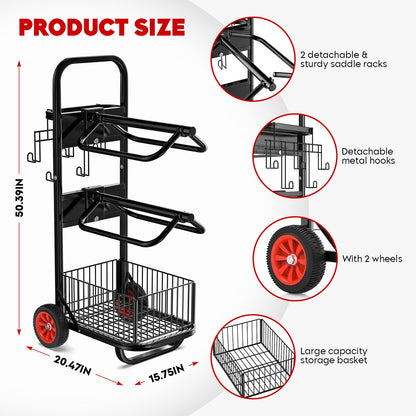 Rolling Saddle Rack Cart with Wheel, Horse Saddle Rack Dolly, Heavy Duty Horse Equipment Cart for Storage, Moving, Organizing, and Transporting Supplies