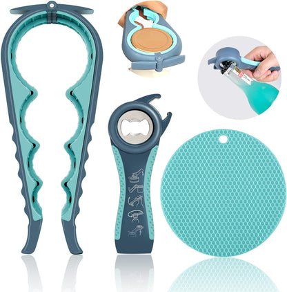 Skiennix Jar Opener - 5-in-1 Multi-Function Lid Opener for Seniors with Arthritis | Non-Slip Grip Pad (Blue)