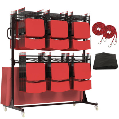 Heavy-Duty Folding Chair Cart, Holds Up to 84 Chairs or 12 Tables, 800 lbs Capacity, 4 Swivel Wheels, Adjustable Storage Rack, Includes 2 Tie-Down Ropes & Dust Cover for Banquets, Churches, Schools