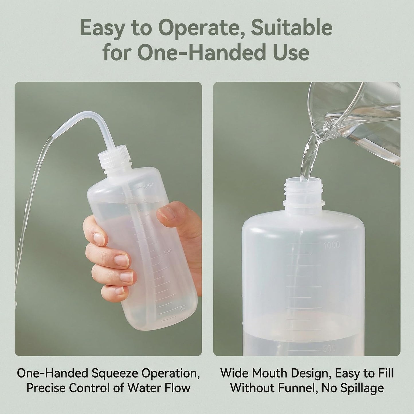 2PCS 1000ml/34 oz Plastic Squeeze Bottle With Measuring Refillable Bent Tip Wash Cleaning Liquids Water Storage Containers Pot Holder Portable Safety Garden Home Kitchen Supply (White)