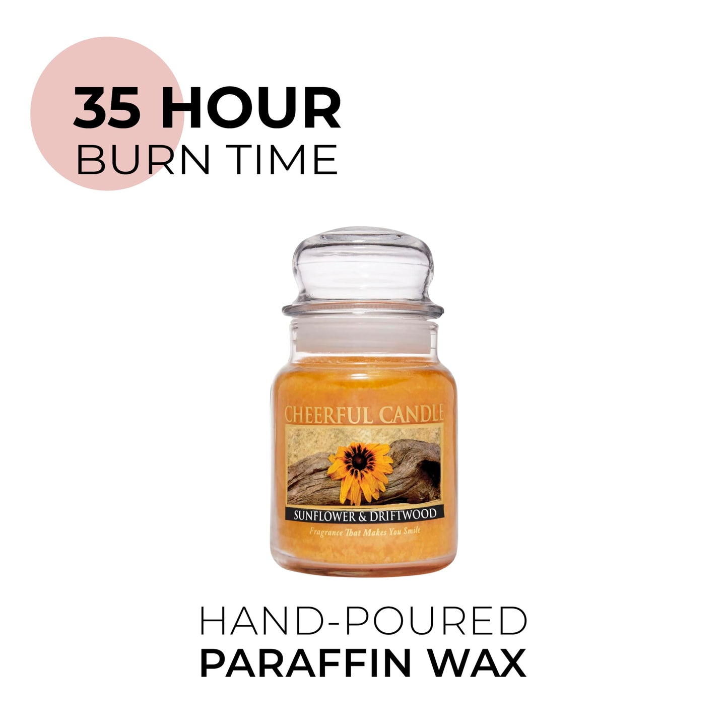 A Cheerful Giver - Sunflower & Driftwood - 6oz Small Scented Candle Jar with Lid - Cheerful Candle - 35 Hours of Burn Time, Candles Gifts for Women, Yellow