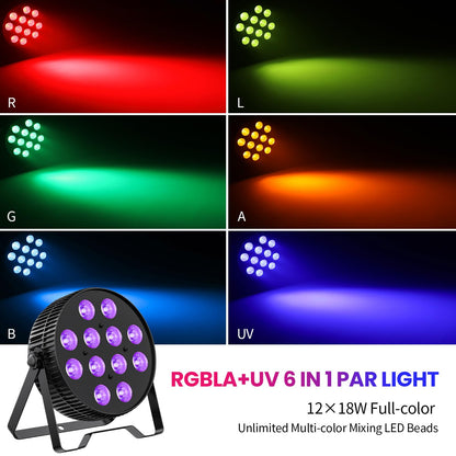 Betopper LED Stage Lights, 12X18W DJ Par Light, RGB+Lime+Amber+UV 6-in-1 Wash/Strobe Effect Stage Lighting, DMX512/Sound Activated Uplighting Lights for DJ, Parties, Concerts, Bars, 4-Pack