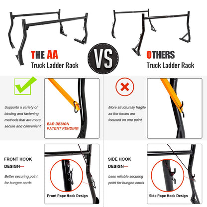 AA-Racks Model X33 Low-Profile Pickup Truck Ladder Racks with (8) Non-Drilling C-Clamps Steel Utility Two-bar Set Black
