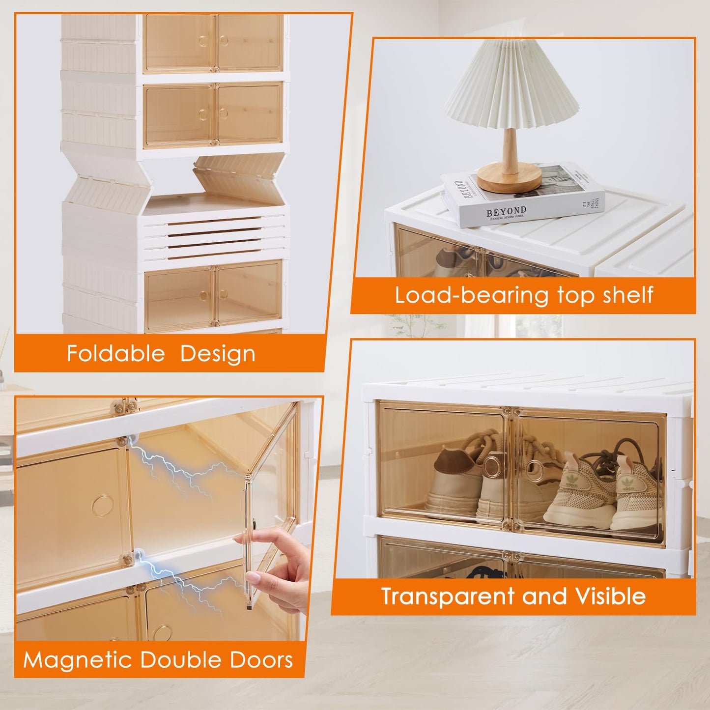 LAFORMO Collapsible Shoe Rack Organizer Foldable Shoe Cabinet with Doors, Large Plastic Folding Shoe Cabinet, Easy Assembly Shoe Shelves Organizer for Entryway (9Tiers,2Groups,36Pairs)