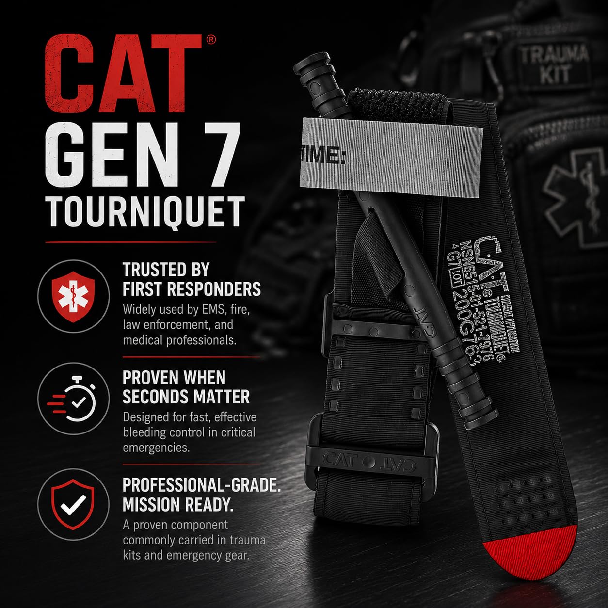 CareTac IFAK Trauma & First Aid Kit with CAT Gen 7 Tourniquet – Military-Grade Tactical Medical Kit Includes Israeli Bandage, Chest Seal, Splint & CPR Mask for Bleed Control, Gunshot Wounds & More