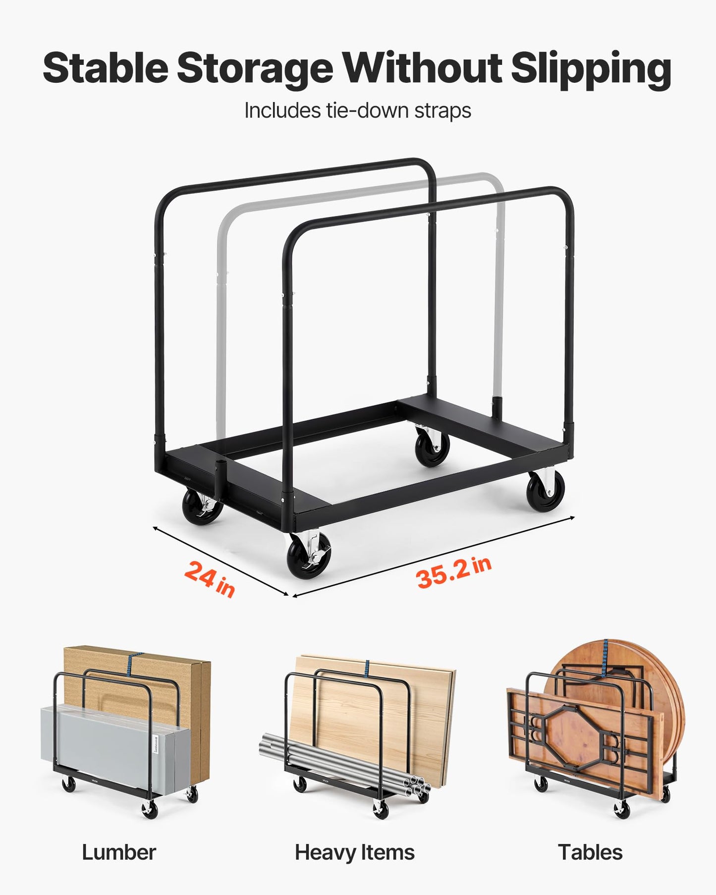 VEVOR Folding Table Cart, Heavy Duty Table Dolly 1800 lbs, Steel Panel Truck Cart with 5 inch Swivel Casters, Lumber Drywall Dolly with Straps for Party Events, Hotel, Factory, Warehouse