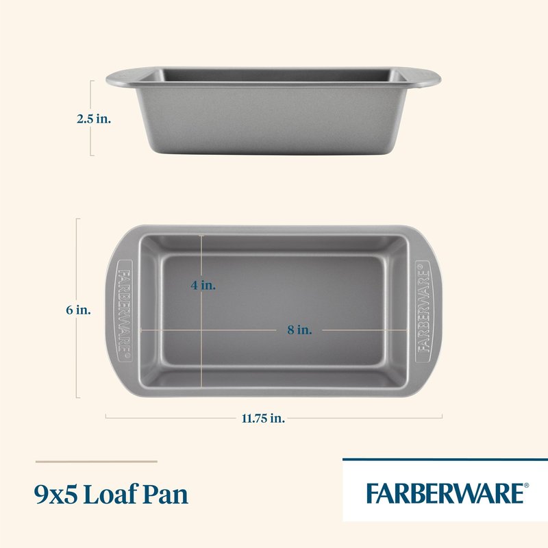 Farberware Nonstick Bakeware 9-Inch x 5-Inch Loaf Pan, Gray