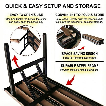 GL GLOBAL LIFE Collapsible Portable Folding Benches Seat for Outside Seating Soccer Sports Team Camping Foldable Bench Iron Tubes,Brown-59.25"