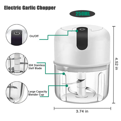250ML Electric Garlic Chopper, Mini Portable Veggie Choppers, Garlic Grinder Masher Onion Chopper, Blender to Vegetable, Wireless Food Processor for Ginger, Chili, Fruit, Meat, etc