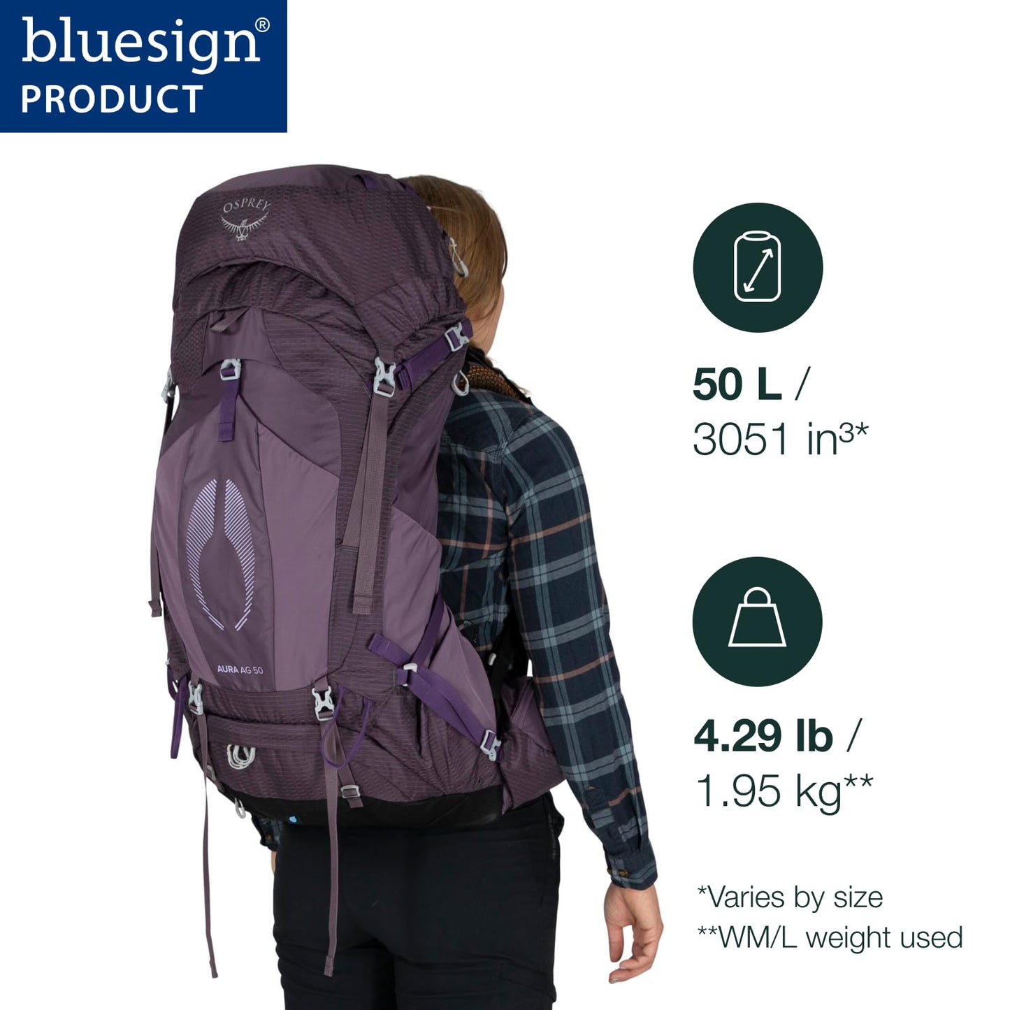 Osprey Aura AG 50L Women's Backpacking Backpack, Enchantment Purple, WXS/S