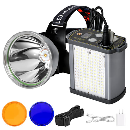 30W High Lumens LED Headlamp Rechargeable,15000mAh Ultra Bright Waterproof Headlight with Aluminum Alloy Housing and Side Light, Great for Camping, Hiking, Hunting, Fishing, Emergency Use