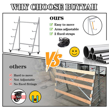 BUYYAH Heavy Duty Horizontal Storage Rack with 3 Inch Wheels 2 Fixed & 2 Swivel, Mobile Material Handling Conduit Pipe Rack Holds up to 1000lbs, 4.2ft x 2.1ft x 5.2ft