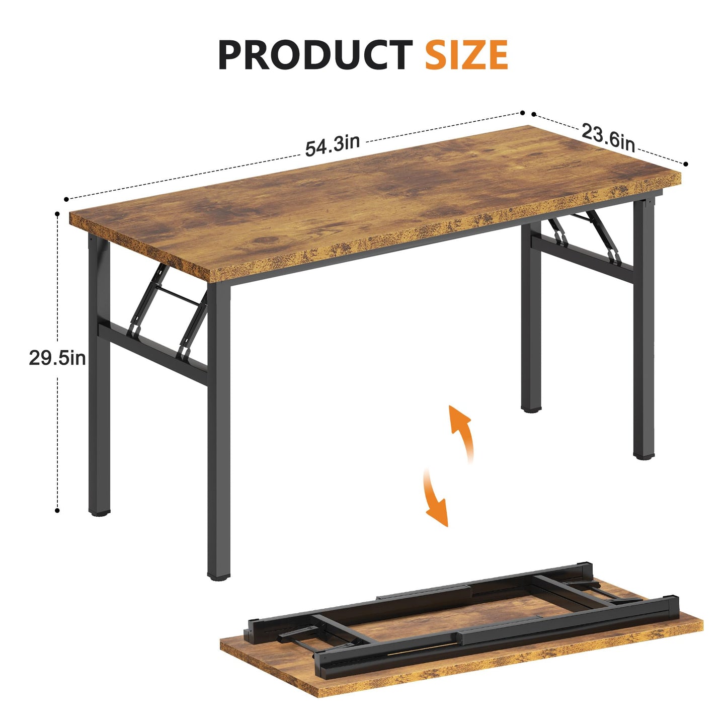 DlandHome Large Computer Desk, Folding Desk, Decent and Steady Home Office Desk/Workstation/Table 54.3inch Retro Black
