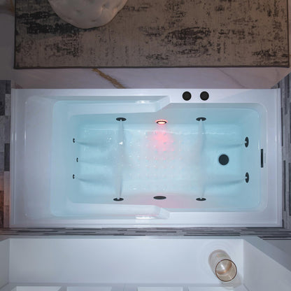 WOODBRIDGE 60" Alcove Acrylic Rectangular Whirlpool Heated Jetted Tub in White with Left Drain, Matte Black pop-up Drain Included BM6030L