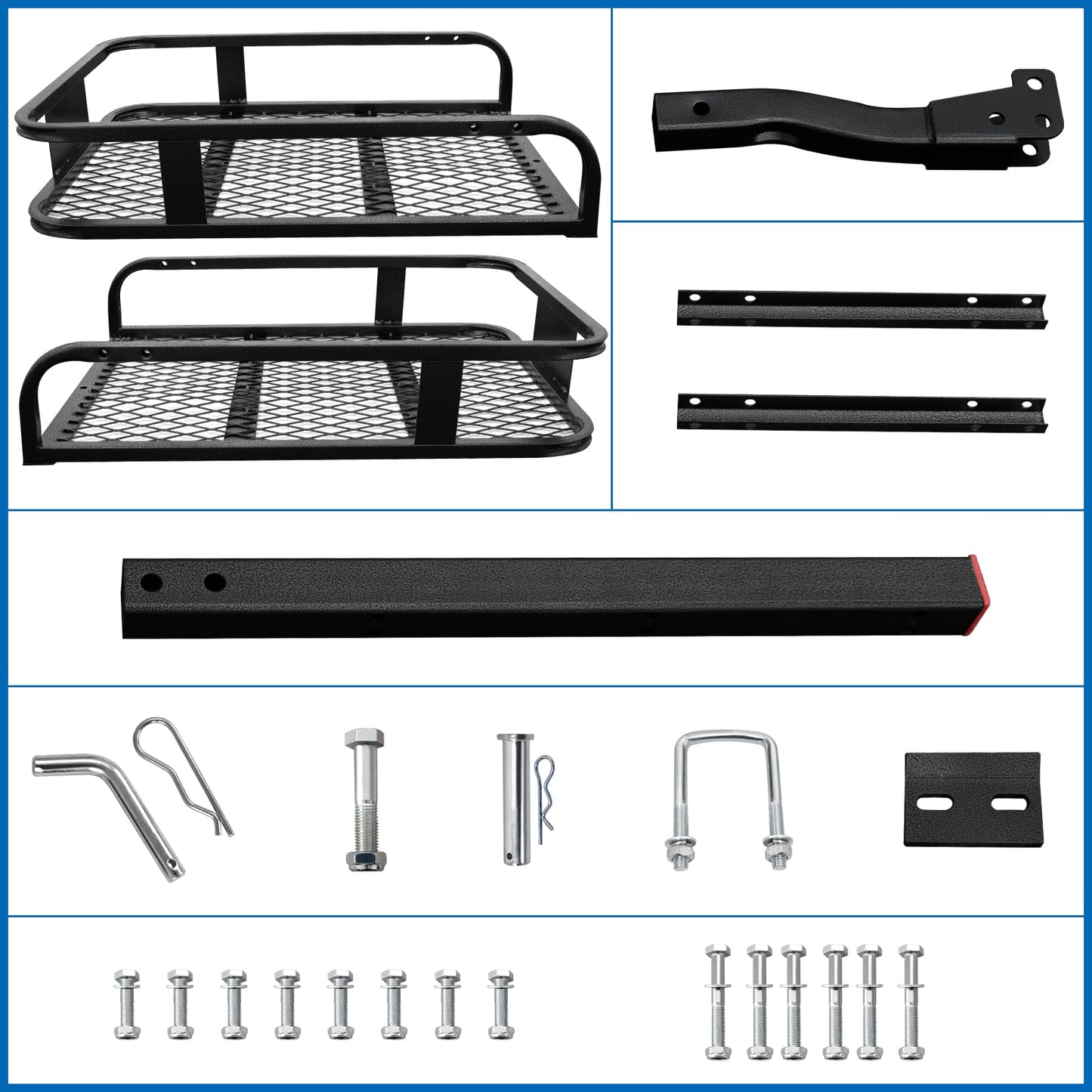 LWTURMRT Anti-Abrasion Hitch Cargo Carrier 57"X21"X6",Trailer Rack Mount Steel with High Side Rails for RV's,Trucks,SUV,Vans,Cars 2" Receiver 500lb,Black