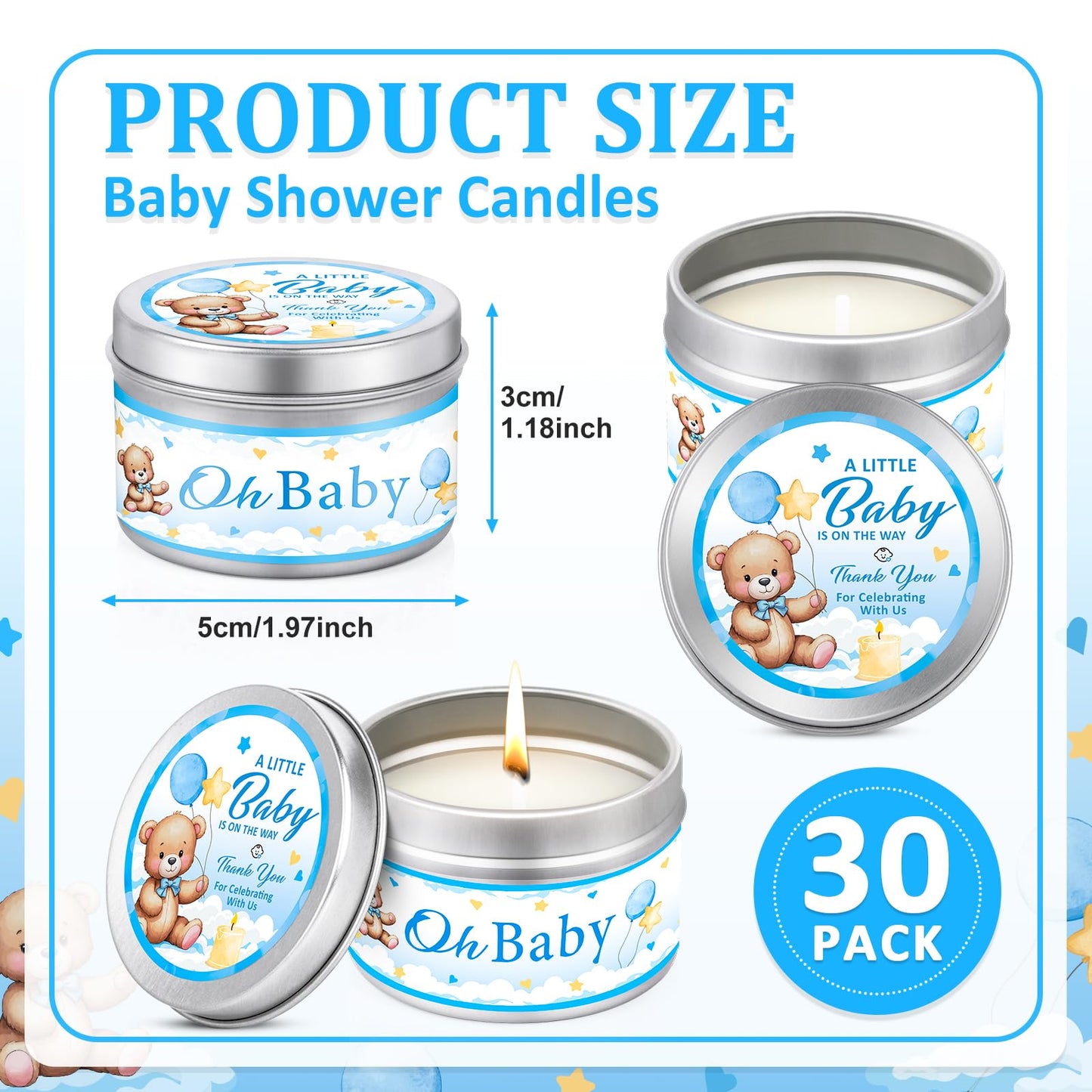 VISCOO 30 Pack Baby Shower Party Favors Candles Lavender Scented, Baby Shower Favors for Guests Prizes, Girl Boy Gender Reveal Party Gifts Decorations (1.2 Oz, Blue)