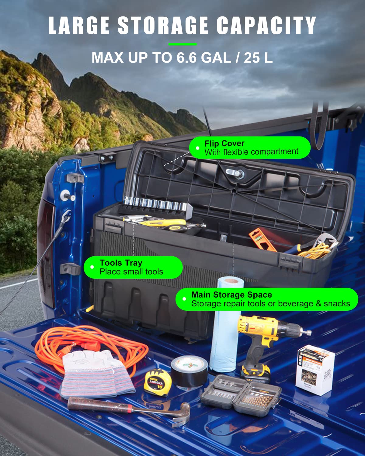 SCITOO Truck Bed Tool Box for Jeep Gladiator 2020-2023 Left & Right Side,Multi-Compartment Dividers Organized Storage,Heavy Duty & No-Drill Installation