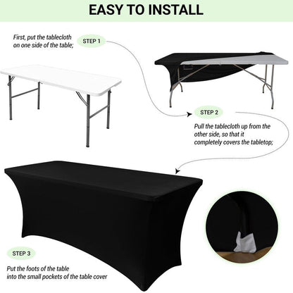 Obstal 8Ft Stretch White Spandex Table Cover for Standard Folding Tables - 2 Pack Universal Rectangular Fitted Tablecloth for Party, Banquet, Events, Trade Show (White, 96L x 30W x 30H Inches)
