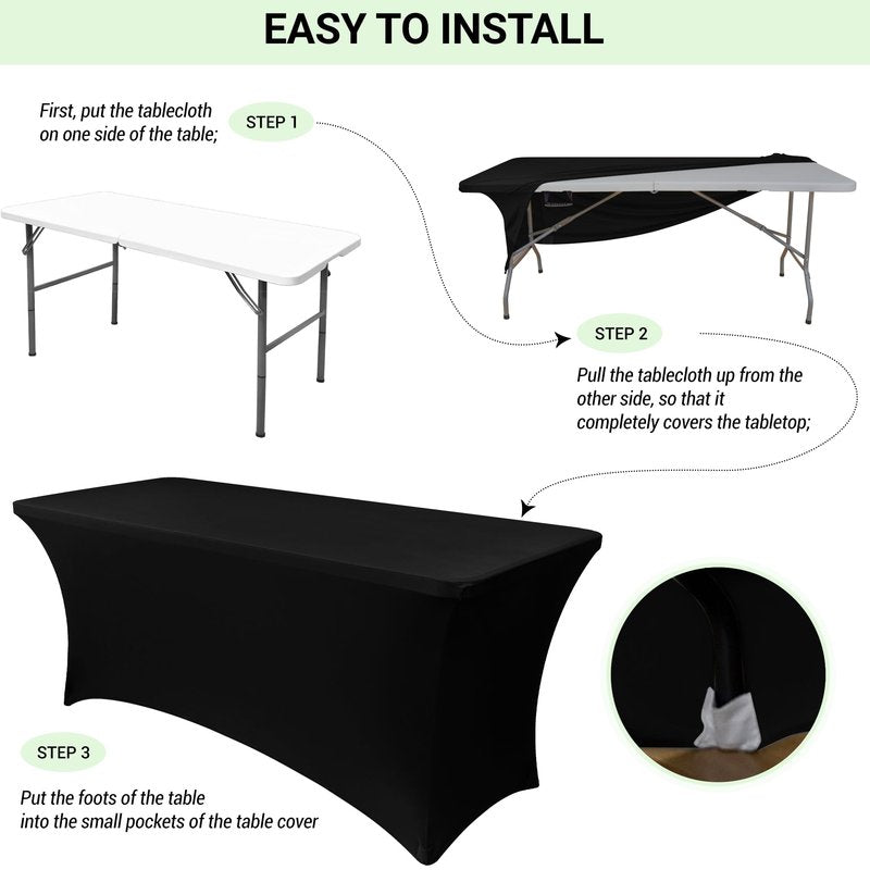 Obstal 6ft Stretch Spandex Table Cover for Standard Folding Tables - Universal Rectangular Fitted Tablecloth Protector for Wedding, Banquet, Party Stamping Silver, 72 Length x 30 Width x 30Height Inch