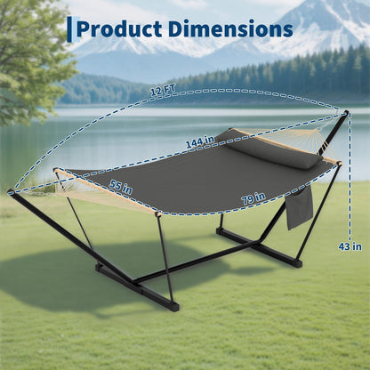 Double Hammock with Stand - Heavy Duty Portable 2 Person Design with Adjustable Steel Stand, Max 450LBS, Ideal for Outdoor Patio, Garden, Beach & Backyard