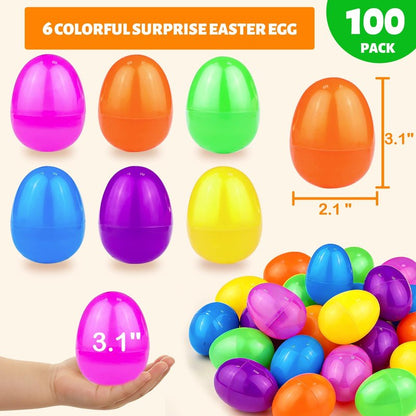 AMENON 100 Pcs 3.1 Inch Large Plastic Easter Eggs Bulk 6 Colors Empty Easter Eggs Fillable, Easter Basket Stuffers Fillers, Easter Hunt Party Favor , Classroom Prize Supplies Kids Toddler