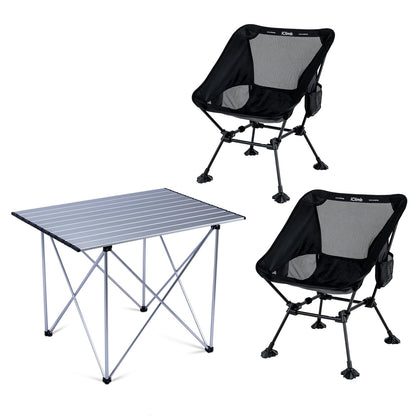 iClimb 1 Light Folding Table and 2 Ultralight Anti-Sinking Folding Chair Bundle for Adults Outdoor Camping Beach Concert