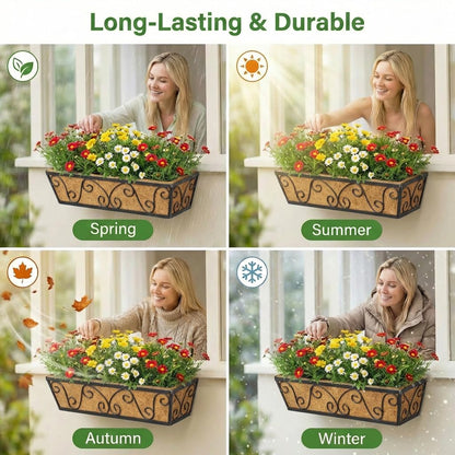 Y&M 24 Inch Window Deck with Coco Liner, Fence Metal Hanging Flower Planter Window Basket Deck Railing Planter Boxes for Outdoor Garden Lawn-Butterfly,2pcs