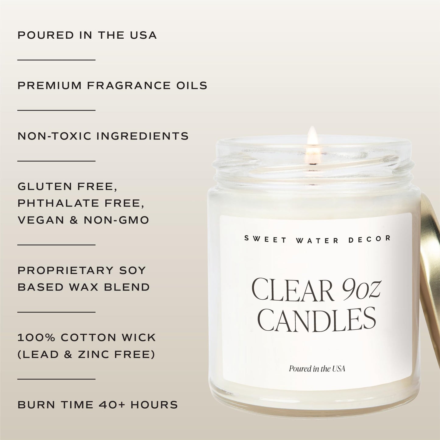 Sweet Water Decor Salt and Sea Patterned Candle – Soy Candles with Sea Salt, Citrus, Musk, Amber Aroma– 40 Hour Burn – 9oz Clear Glass Jar – Ocean Summer Candles for Home Decor