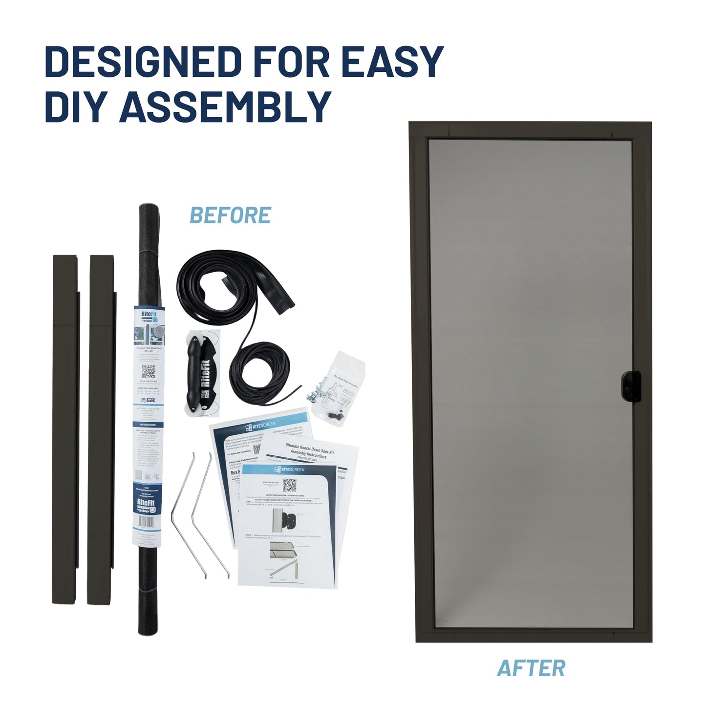 RiteScreen KD Mfit Sliding Screen Door Replacement, Ready-to-Assemble, Easy DIY, Bronze, 48" - PetScreen – Adjustable Patio Screen Door Kit for Openings 78” - 81” Tall – Fits 95% of Doors in U.S.
