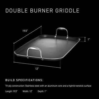 HexClad Hybrid Nonstick Double Burner Griddle - Stay-Cool Handles | Dishwasher Safe & Oven Safe Up to 900°F