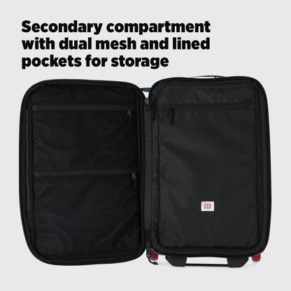 Topo Designs Global Travel Roller Bag Suitcase, 44L Carry-On, 3 Handles, Smooth Heavy Duty Wheels, Telescoping Handle, Durable + Rugged, WRAP Certified, PFAS Free (Apex Pond Blue)
