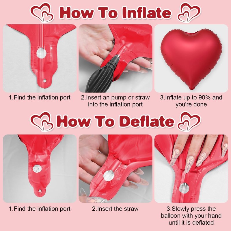 Red White Heart Balloons,12Pcs 18Inch Cream White Metallic Red Heart Shaped Foil Helium Balloons for Birthday Anniversary Wedding Engagement Party Decorations