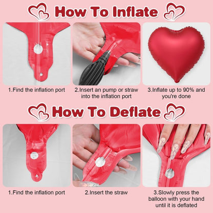 Red White Heart Balloons,12Pcs 18Inch Cream White Metallic Red Heart Shaped Foil Helium Balloons for Birthday Anniversary Wedding Engagement Party Decorations