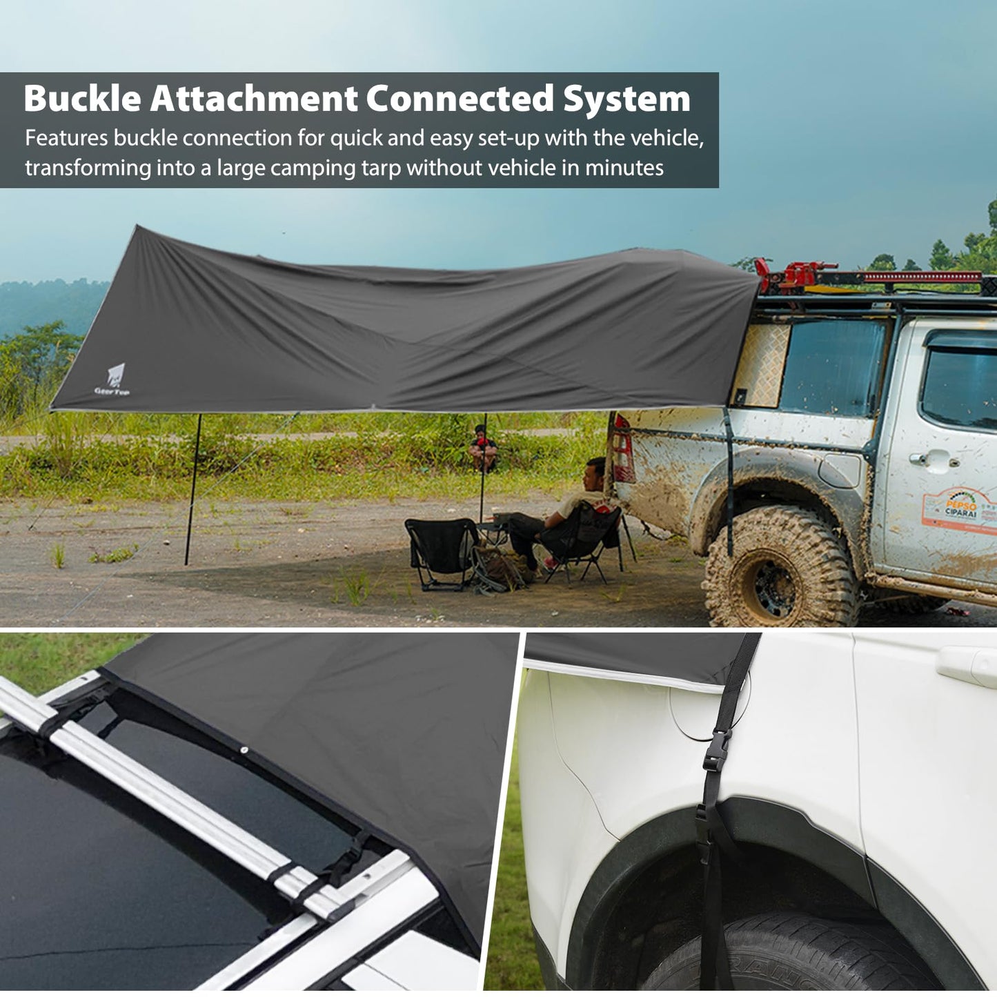 GEERTOP Large Camping Tarp Shelter SUV Tailgate Car Awning Canopy Waterproof Lightweight Outdoor Rear Vehicle Sun Shade for Van, MPV, Campers