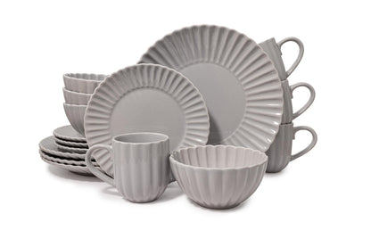 Square House 16 Piece Dinnerware Set Aruba (Cloudy Grey) Plates, Bowls, and Mugs Set for 4