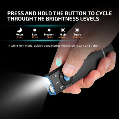 OLIGHT Arkfeld Pro Rechargeable EDC Flat Flashlight with UV and White LED Combo, 1300 Lumens Portable Pocket Lights for Outdoors Emergency Working (Black CW)