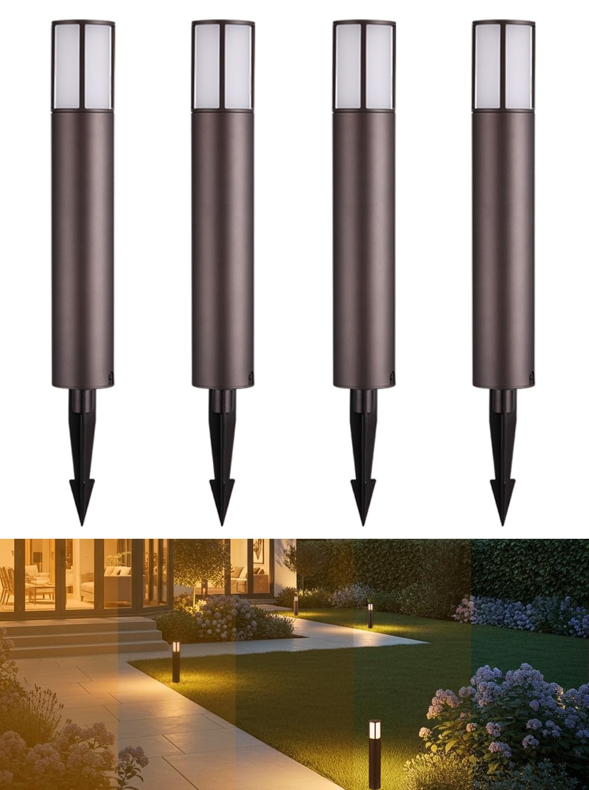 LEONLITE Low Voltage Bollard Pathway Lights, 5CCT 5W 12-24V 1800K/2700K/3000K/4000K/5000K Selectable, Wired LED Landscape Lighting for Lawn Yard Walkway Driveway, Oil Rubbed Bronze Aluminum, Pack of 4