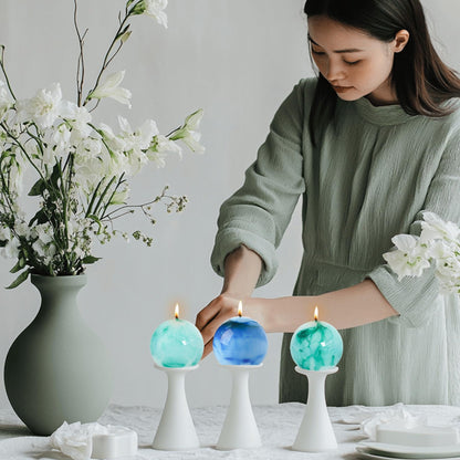 MAITREYA Tie dye Rustic Round Pillar Candles-Unscented Decoration Candles Set of 3-Clean Burning Drisspless Dinner Candles of Home Decor Party(Teal)