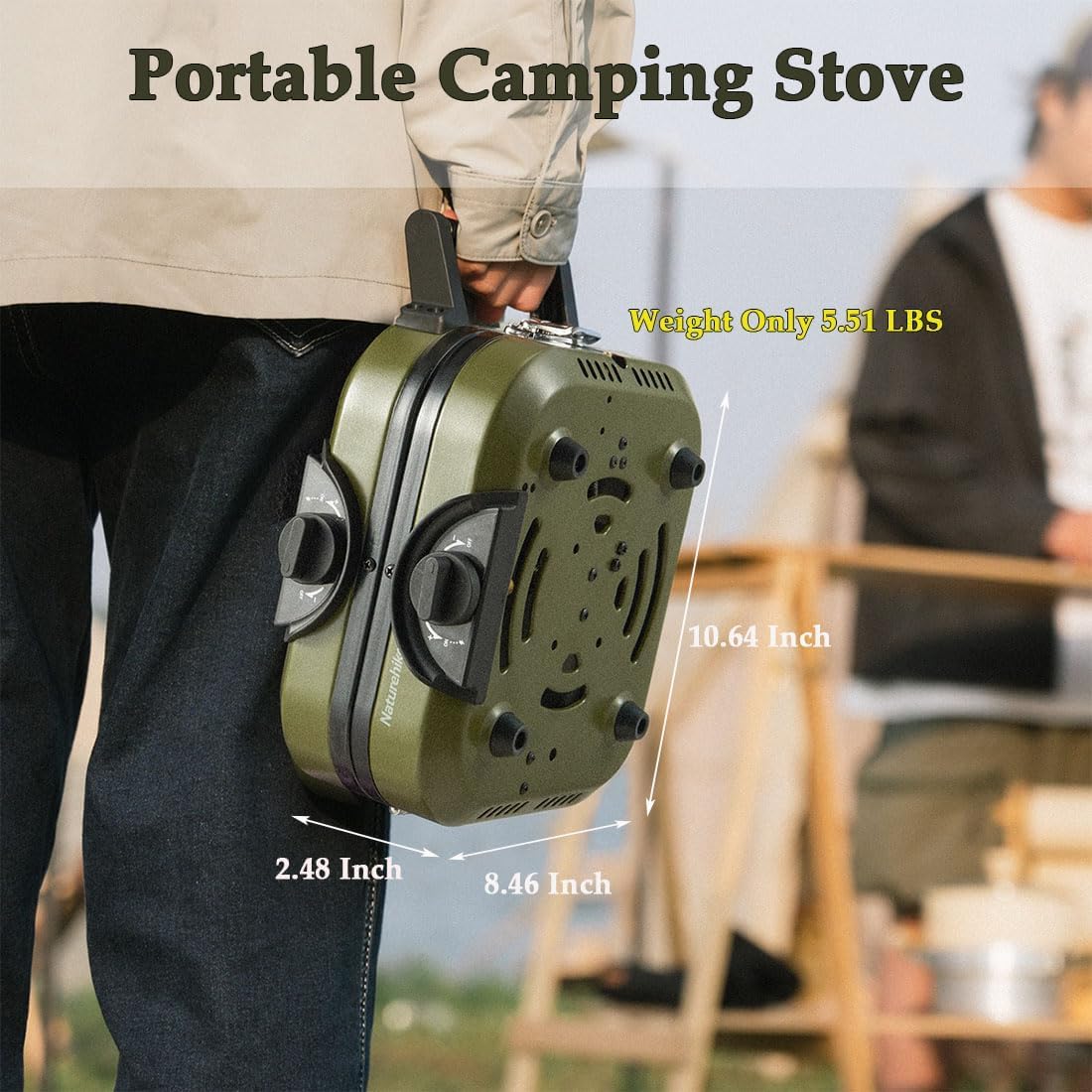 Naturehike 2 Burner Portable Stove for Camping, 16000 BTU Propane Gas Stove with Carry Bag, Small Folding Gas Grill, Adjustable Burners & Piezo Ignition for Outdoor Cooking, Patio, Emergency, Hiking