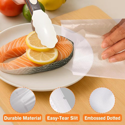 FUNFERY Vacuum Sealer Bags - Precut Food Storage, 200 Quart, 8" x 12", BPA Free for Sous Vide & Freezer Use