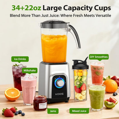 KOIOS 900W Countertop Blenders for Shakes and Smoothies, Protein Drinks Baby Food Nuts Spices, Grinder for Beans, 11 Pes Personal Blender with 2x18.6oz and 10oz Cups, Non-BPA