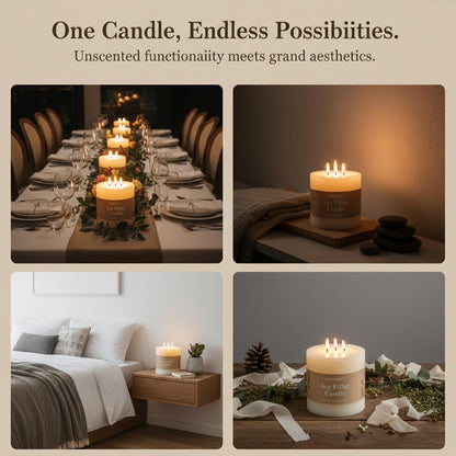 LAMORGIFT 3 Wick Soy Pillar Candle - 6x6” Extra Large Unscented White Pillar Candle, Hand-Poured Soy Wax Candle with Frosted Finish, Long Lasting Large Centerpiece Candle for Home Decor & Weddings