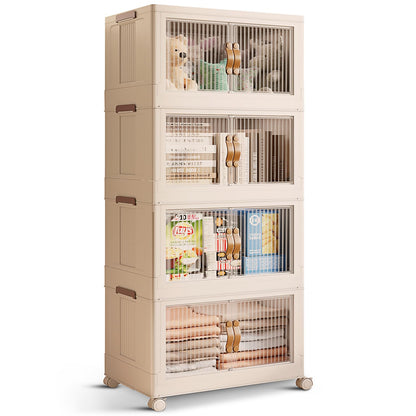 STORAGEBUD 4 Tier Large Stackable Storage Bins with Lids Open Front & 360° Wheels 84.5 QT - Collapsible Storage Bins Home Office Closet Storage Organization, Foldable Clothes Storage Cabinet, 21 GAL