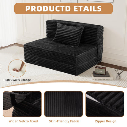 GEMBED Folding Sofa Bed Queen - 4 in 1 Convertible Foldable Sleeper Chair with Pillow, Fold Out Couch, High-Density Foam Floor Mattress, Space-Saving Futon for Living Dorm Guest Room and Office, Black